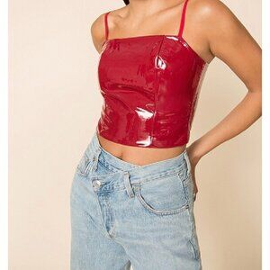 Superdown Red Patent Faux Leather Corset Top - XS